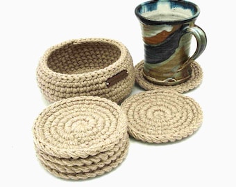 32 colors crochet coaster set of 4-10 & holder, crocheted coasters with holder, mug rugs