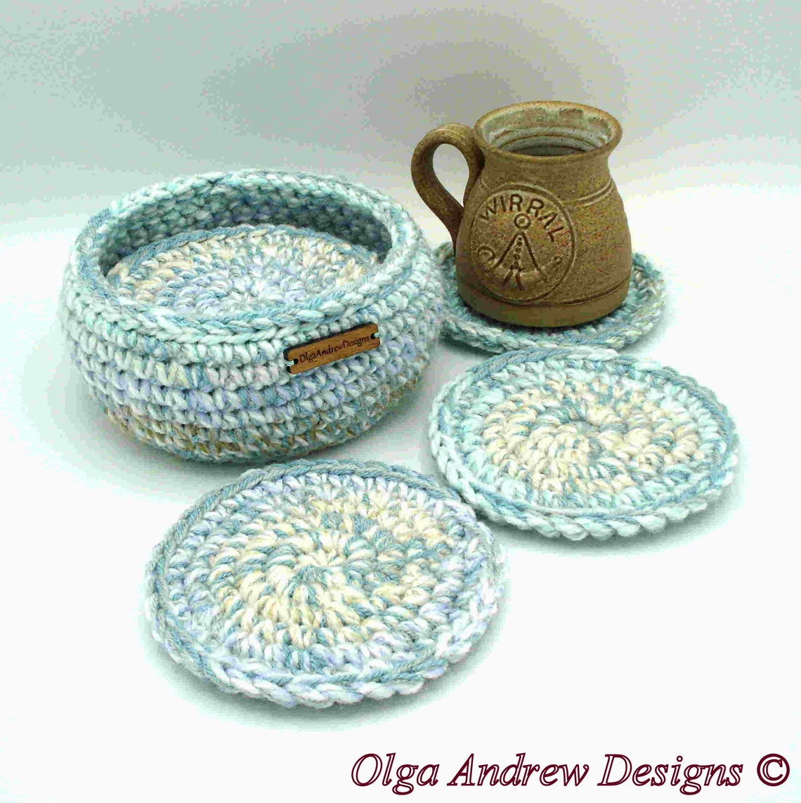 Crochet Coaster Set of 6 With Holder Set of Coasters With Etsy