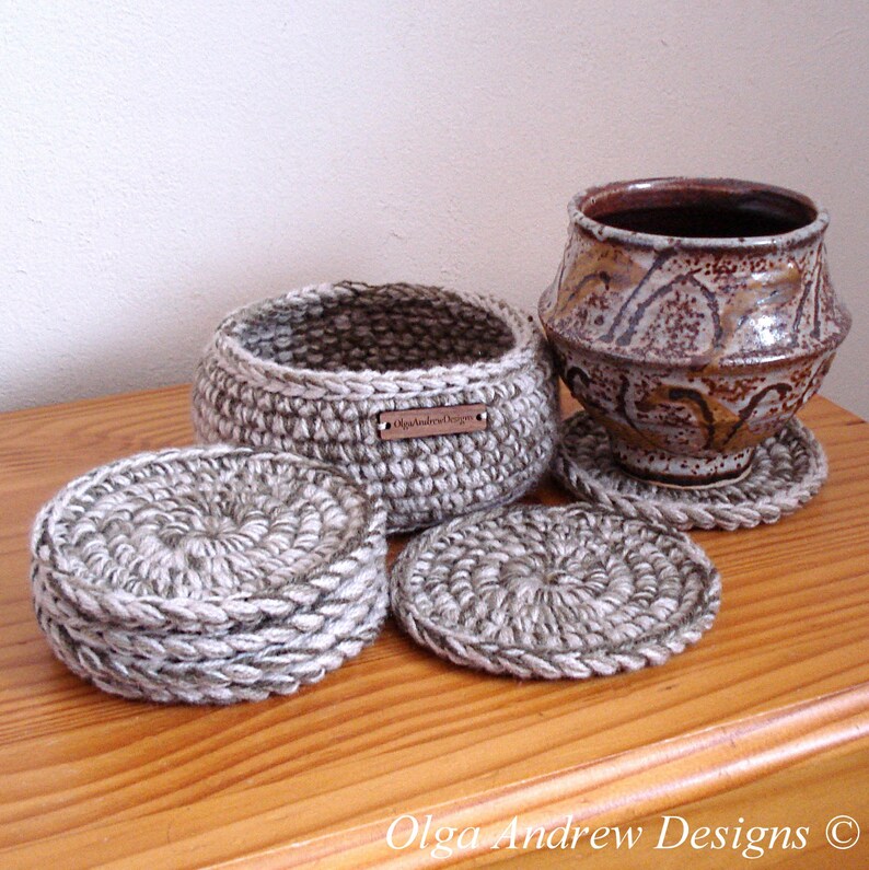 Round crochet coasters with holder 6 crochet coasters with Etsy