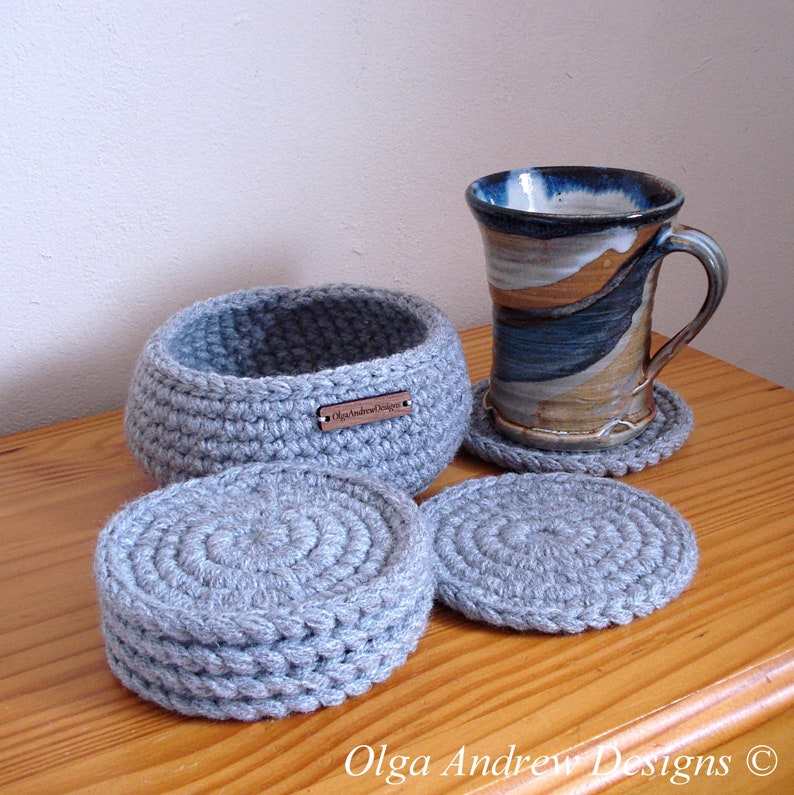 Grey crochet coasters with holder coaster for men mens Etsy