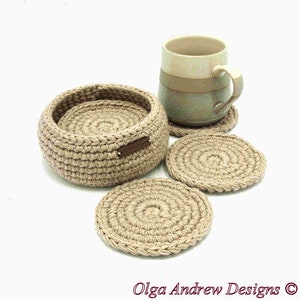 Crochet coaster set of 4, 6, 8, 10 with holder, coaster set for home or office, coasters with holder, coffee coasters, coaster set with holder, drink coasters, men coasters, tea coasters, soft coasters, table coasters, OlgaAndrewBoutique