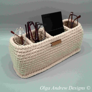 Extra large rectangular remote control holder 4 compartment, divided phone and multiple glasses holder stand, soft divided bedside organizer