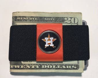 Houston Astros Money Clip Wallet: Elastic Band Front Pocket ID Holder