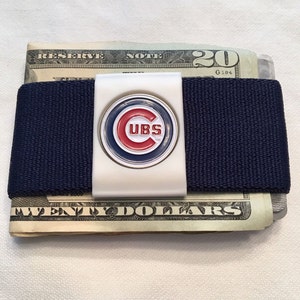 Clip de dinero elástico, billetera de bolsillo frontal, suave y delgado seguro, medallón del equipo MLB de los Cachorros de Chicago, gran regalo para un novio, padre, hijo