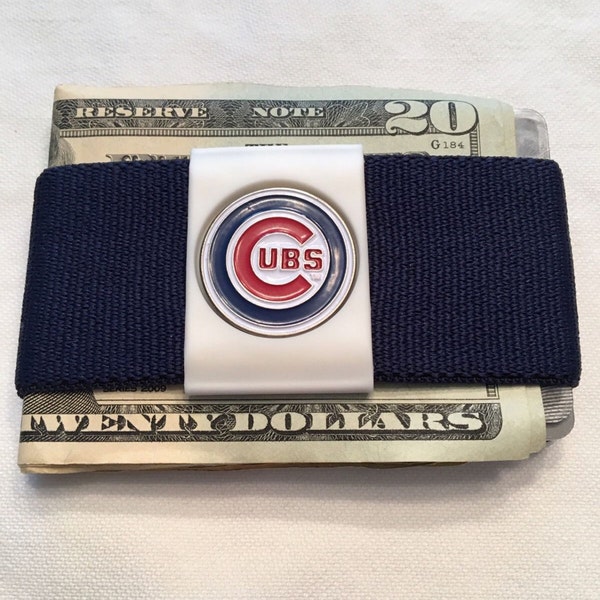 Elastic Money Clip, Front Pocket Wallet, Soft Slim Secure, Chicago Cubs MLB Team Medallion, Great Gift for a Boyfriend, Father, Son