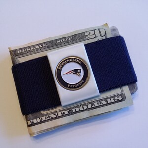 Cartera de bolsillo frontal con clip elástico para billetes con marcador de los New England Patriots SUAVE, DELGADA, SEGURA Ideal para viajes, minimalistas, niños, hombres, hijos, papás