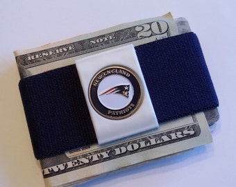 New England Patriots Money Clip Wallet: Elastic Front Pocket Band