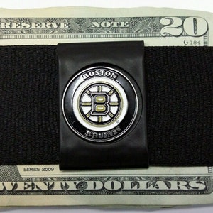 Boston Bruins NHL, Elastic Money Band, Front Pocket Wallet, Soft Slim Minimilist Money Clip, Great Gift for a Boyfriend, Father, Son - Black