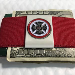 Clip elástico para billetes, billetera de bolsillo frontal con medallón de bombero del Departamento de Bomberos. Tarjetero y portamonedas, billetera suave y delgada.