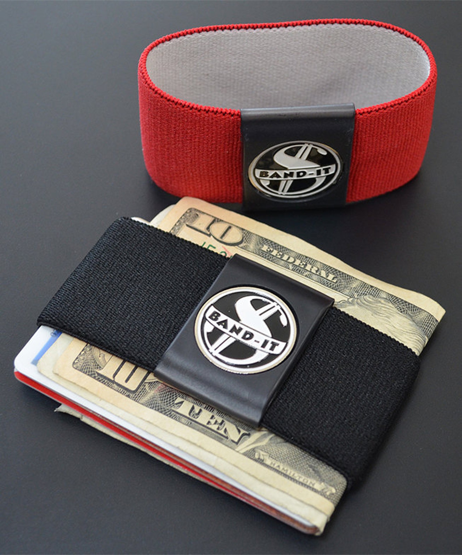 BANDIT Elastic Money Clip, Front Pocket Wallet With Center Medallion