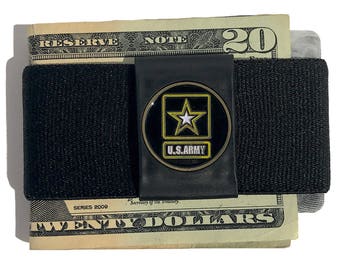 US ARMY Money Clip Wallet: Slim Elastic Front Pocket