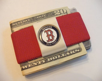 Elastic Money Clip, Front Pocket Wallet, Soft Slim Secure, Boston Red Sox MLB Team Medallion, Great Gift for a Boyfriend, Father, Son