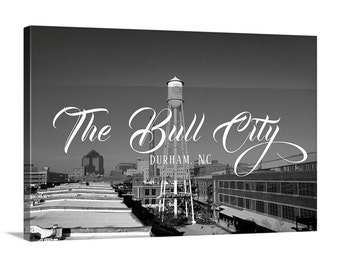 The Bull City - Durham, NC - downtown - Skyline - black & White - Canvas