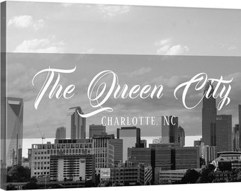 Charlotte, NC - The Queen City - Black & White - Canvas