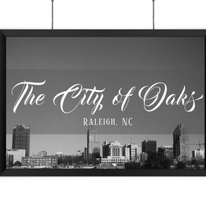 The City of Oaks - Raleigh, NC - Downtown - Skyline - Black and White ...
