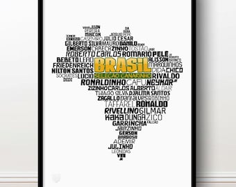 Plakat reprezentacji Brazylii w piłce nożnej (Neymar, Ronaldinho, Pelé, Roberto Carlos, Kaka, Ronaldo, Rivaldo...) Prezent piłkarski Seleção