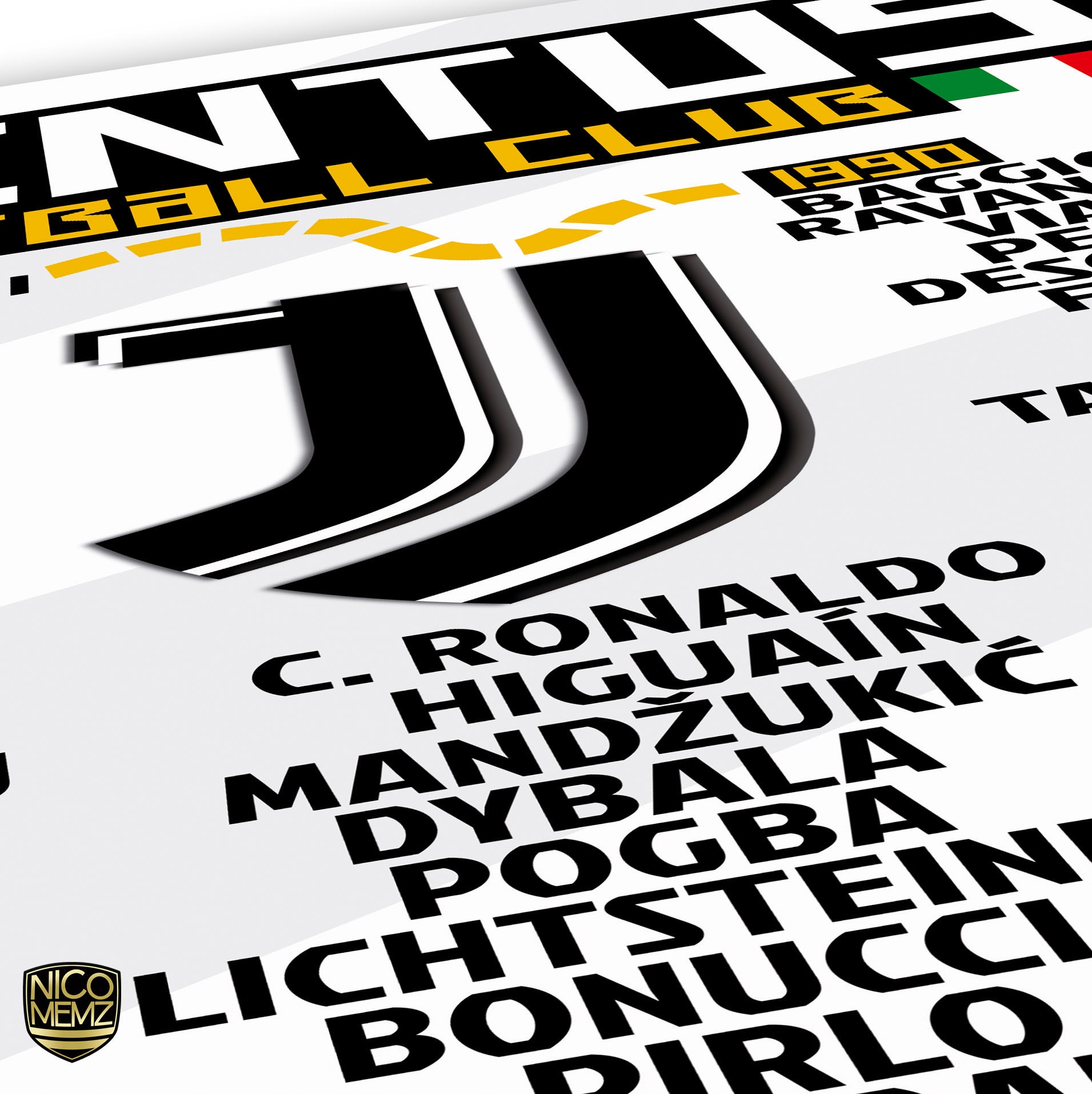 Juventus FC History Timeline Poster higuaín, Pogba, Pirlo, Zidane, Del