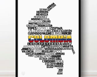 Colombia National Soccer Team Poster (James Rodriguez, Falcao, Yepes, Valderrama...) Colombian Football Gift