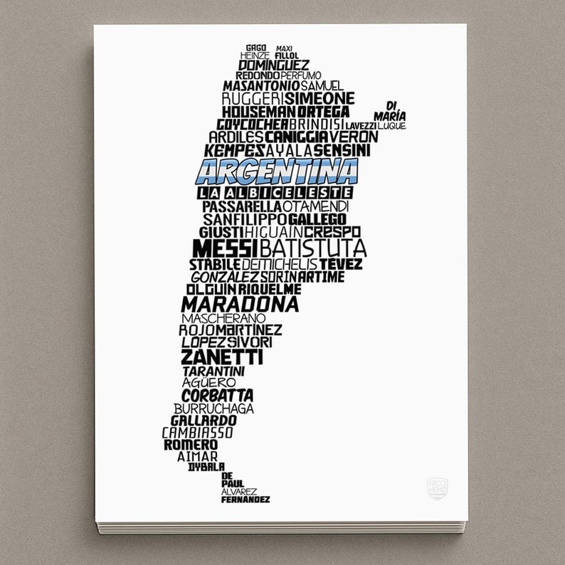 Argentina National Soccer Team Poster (Messi, Maradona, Tevez, Zanetti...) Albiceleste Football Gift image 2