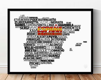 Spain National Soccer Team Poster (Ramos, Casillas, Silva, Iniesta, Xavi...) Spanish Football Gift