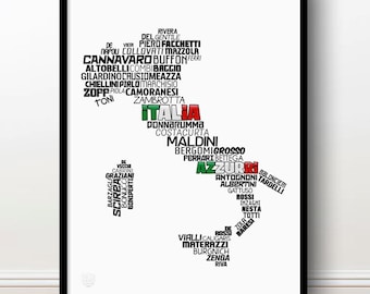 Italy National Soccer Team Poster (Buffon, Totti, Pirlo, Maldini, Baggio, Donnarumma...) Azzurri Football Gift
