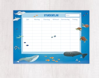 Timetable with whales for the back to school