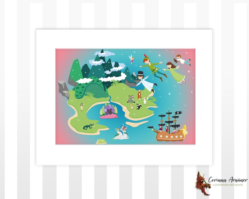 Wandbild Bilder Kinderzimmer Nimmerland Peter Pan Etsy