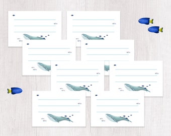 1 sheet with 8 name labels Blue whale environmentally friendly