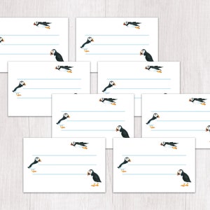 1 sheet with 8 name labels Puffin environmentally friendly