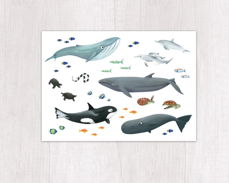 Postal de cumpleaños de animales ballenas impresa de forma climáticamente neutra imagen 1