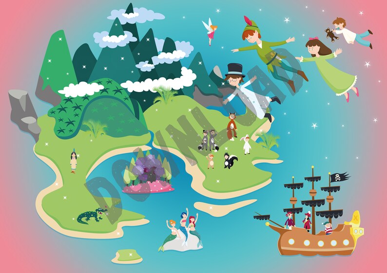 Wandbild Bilder Kinderzimmer Nimmerland Peter Pan Etsy