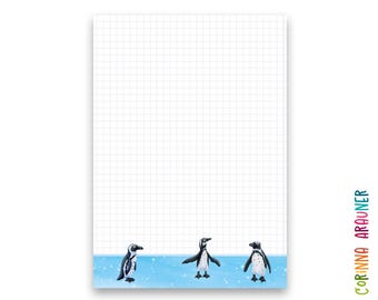 Beautiful checkered writing pad with spectacled penguins, A5 size