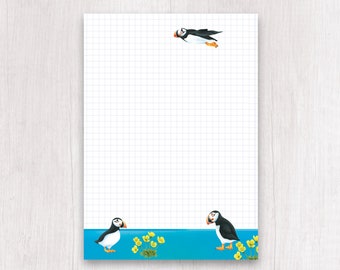 Beautiful writing pad checkered puffin DinA5