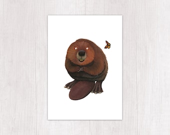 Postcard beaver animal printed in an environmentally friendly way