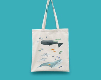 Cotton bag with fish and whales