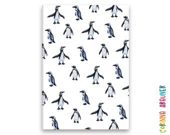 Beautiful notebook with funny spectacled penguins, A5 size, squared.