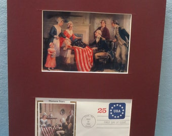 Révolution américaine - Betsy Ross présente le premier drapeau américain à George Washington et la couverture du premier jour
