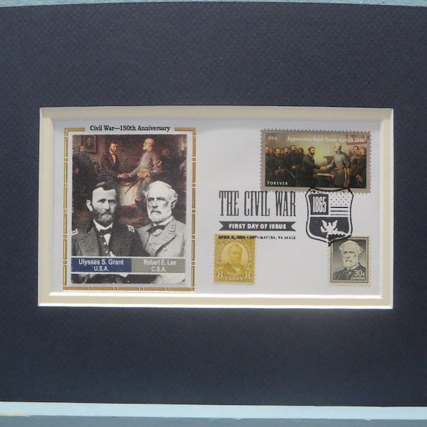 General Grant accepts Robert E. Lee's Surrender at Appomattox & First Day Cover of its own stamp for its 150th Anniversary