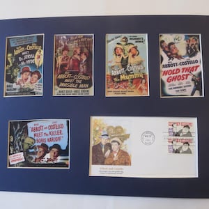 The Horror Films of Abbott and Costello featuring the Mummy, the Invisble Man, and Jekyll and Hyde & First Day Cover of their own stamp