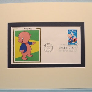 Personaje de dibujos animados de Warner Brothers - Porky Pig - "Eso es todo amigos" y portada del primer día de su propio sello