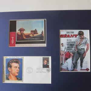James Dean, Rock Hudson and Elizabeth Taylor in &quot;Giant&quot; and First Day Cover of the James Dean stamp