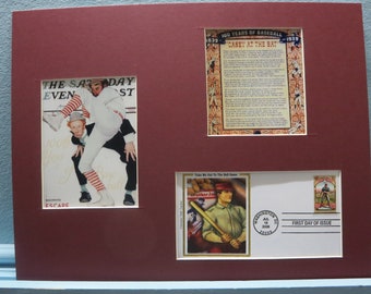 La photo de Norman Rockwell honorant le 100e anniversaire du baseball et le poème Casey at the Bat & First Day Cover of Old-time Baseball stamp