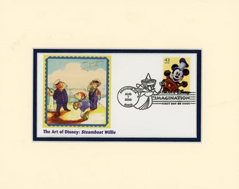 Walt Disney - Mickey Mouse in Steamboat Willie & First Day Cover of the Steamboat Willie stamp