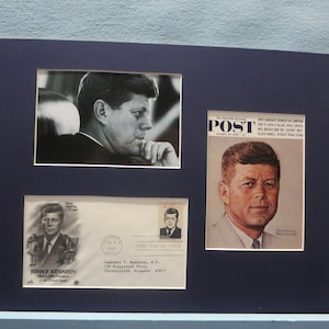 President John F. Kennedy and  JFK accepts the Democratic Nomination in 1960 painted by Norman Rockwell & First Day Cover of his own stamp