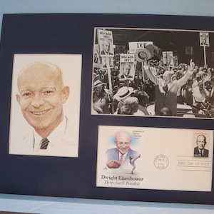 Norman Rockwell potrait of President Dwight D.  Eisenhower & the First day Cover of his own stamp