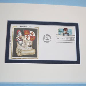 Ponce De Leon Discovers Florida and the First Day Cover of his own stamp