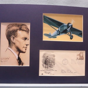 Charles Lindbergh Flies Solo Over the Atlantic in the Spirit of St. Louis & First Day Cover of his own stamp