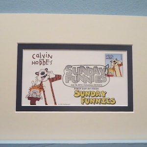 Calvin & Hobbes - Berühmte Sonntag Funnies Comic Strip und das erste Tag Cover ihrer eigenen Briefmarke