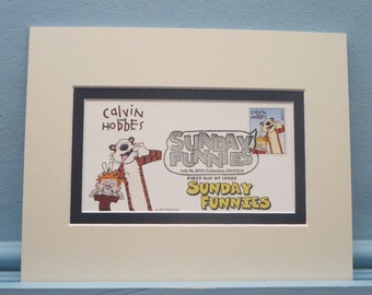 Calvin & Hobbes - Famous Sunday Funnies Comic Strip and the First Day Cover of their own stamp