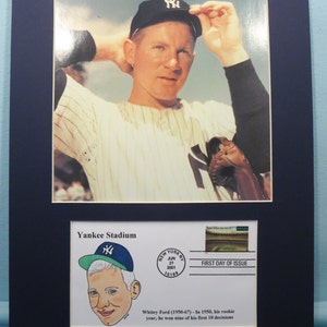 Baseball Hall of Famer and New York Yankee Great - Whitey Ford & First day Cover of the Yankee Stadium stamp